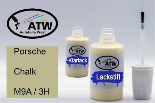Porsche, Chalk, M9A / 3H: 20ml Lackstift + 20ml Klarlack - Set, von ATW Autoteile West.